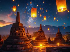 【2026年5月31日限定】ボロブドゥール寺院遺跡ワイサック仏教大際（ランタン祭）ツアー＜ランタン打ち上げ体験付き／貸切／日本語ガイド／ホテル送迎付き＞の写真