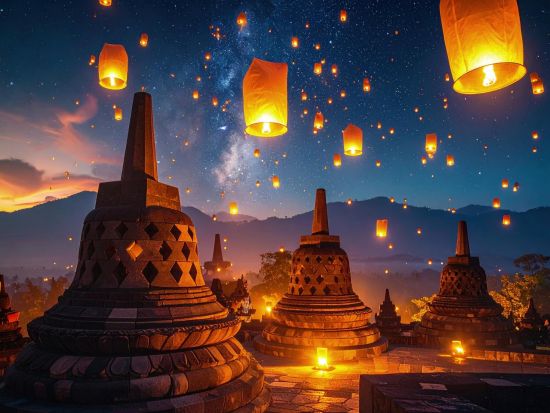 【2026年5月31日限定】ボロブドゥール寺院遺跡ワイサック仏教大際（ランタン祭）ツアー＜ランタン打ち上げ体験付き／貸切／日本語ガイド／ホテル送迎付き＞