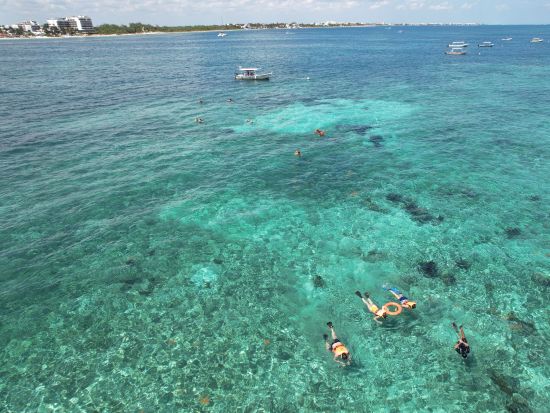 シュノーケリング プエルトモレロス1日ツアー 器材レンタル＆ビーチクラブ利用付き！カリブの珊瑚礁「メソアメリカンバリアリーフ」で泳ぐ＜日本語ガイド／カンクン発＞