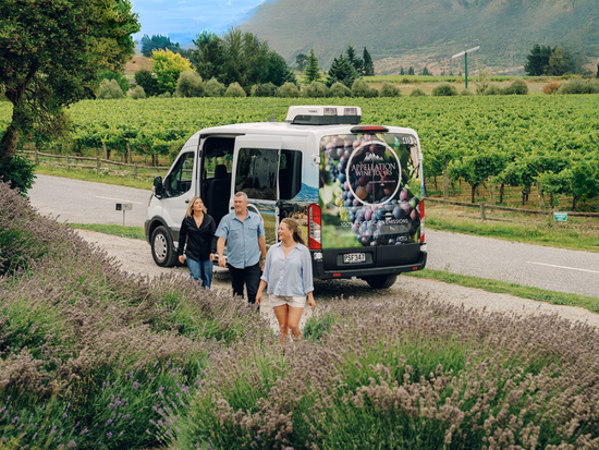 Group-steps-off-van-through-lavander
