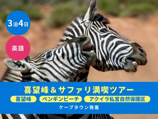 【ケープタウン発3泊4日】喜望峰＆サファリ満喫ツアー 喜望峰＋ペンギンビーチ＋サファリ体験＜英語／混載／貸切ホテル送迎＞by HIS