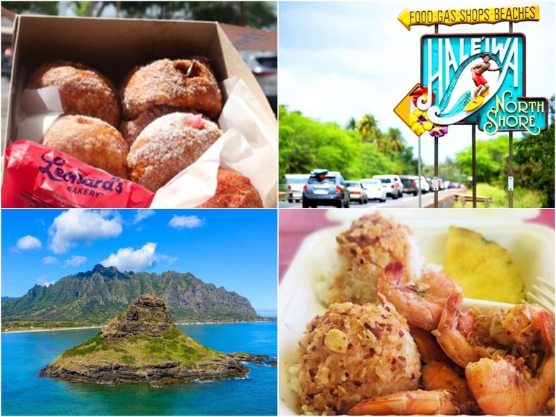 Chinaman's Hat, Haleiwa town sign, free perks-Malasada donut, Tanaka 3