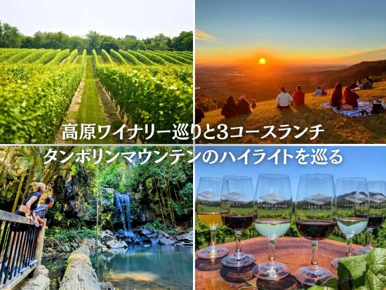 タンボリンマウンテン・プレミアムツアー「３コースランチと10種のワインテイスティング」カーティスの滝ウォーキングと大自然のサンセット観賞付き＜日本語ガイド＞