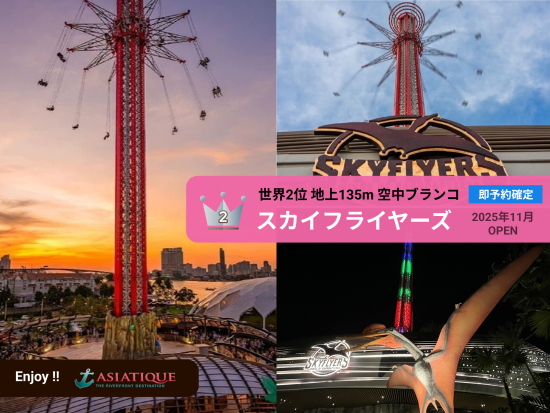 【即時予約確定】2025年11月末オープン！人気急上昇の135mの高さの絶景・絶叫空中ブランコ 「SkyFlyers」搭乗チケット事前予約サービス