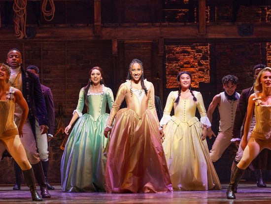 HAMILTON. Bente Mulan (Eliza), Emily-Mae (Angelica) and Jasmine Jia Yung Shen (Peggy). Photo Danny Kaan