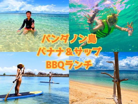 （2島巡り）パンダノン島＆オランゴ島 保護区シュノーケル＋バナナボート＆サップ付き　パラセーリングやシーウォーカー選択可＜日本語／BBQランチ＞